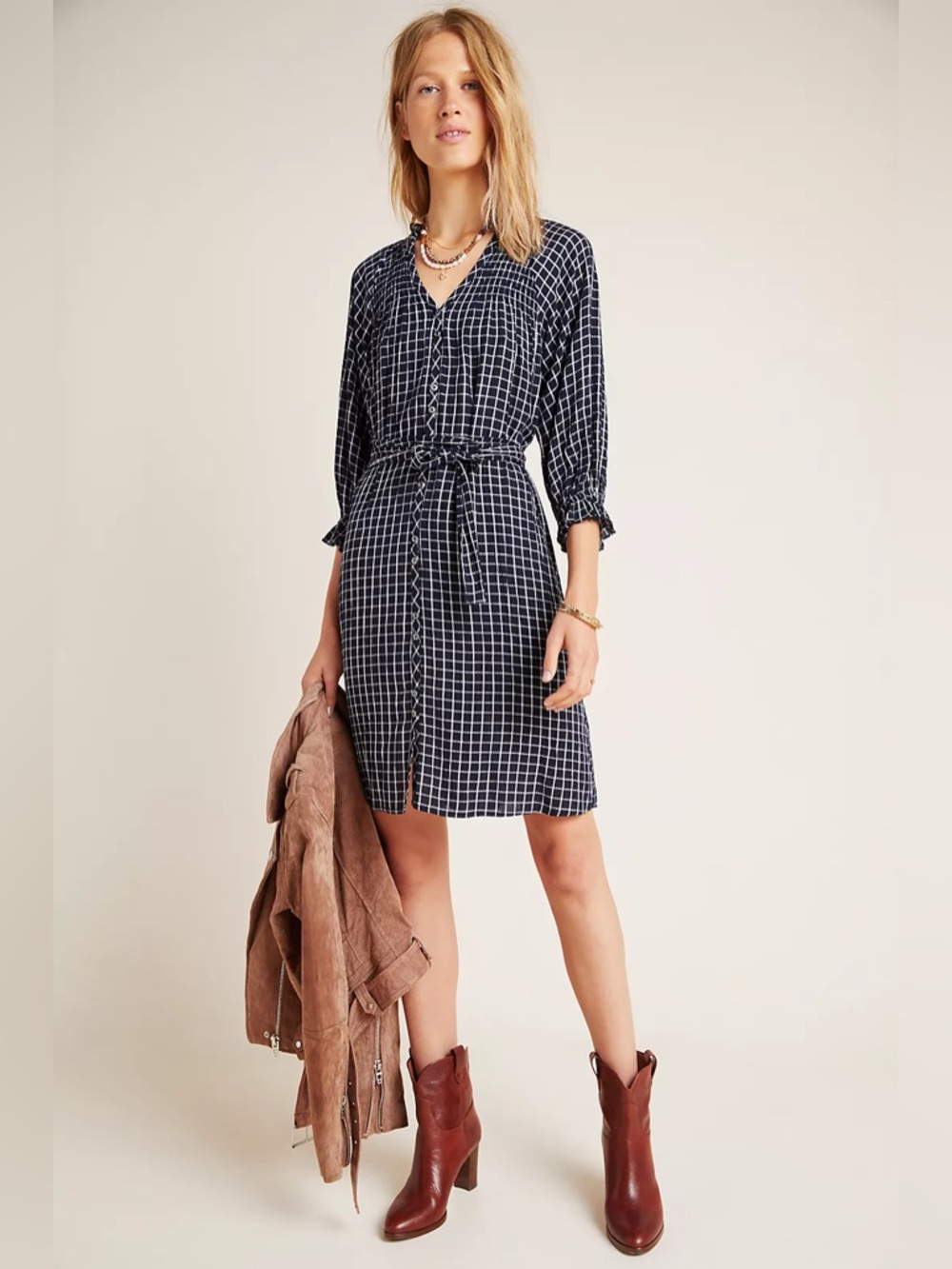 Anthropologie Maeve Sara Smocked Shirtdress